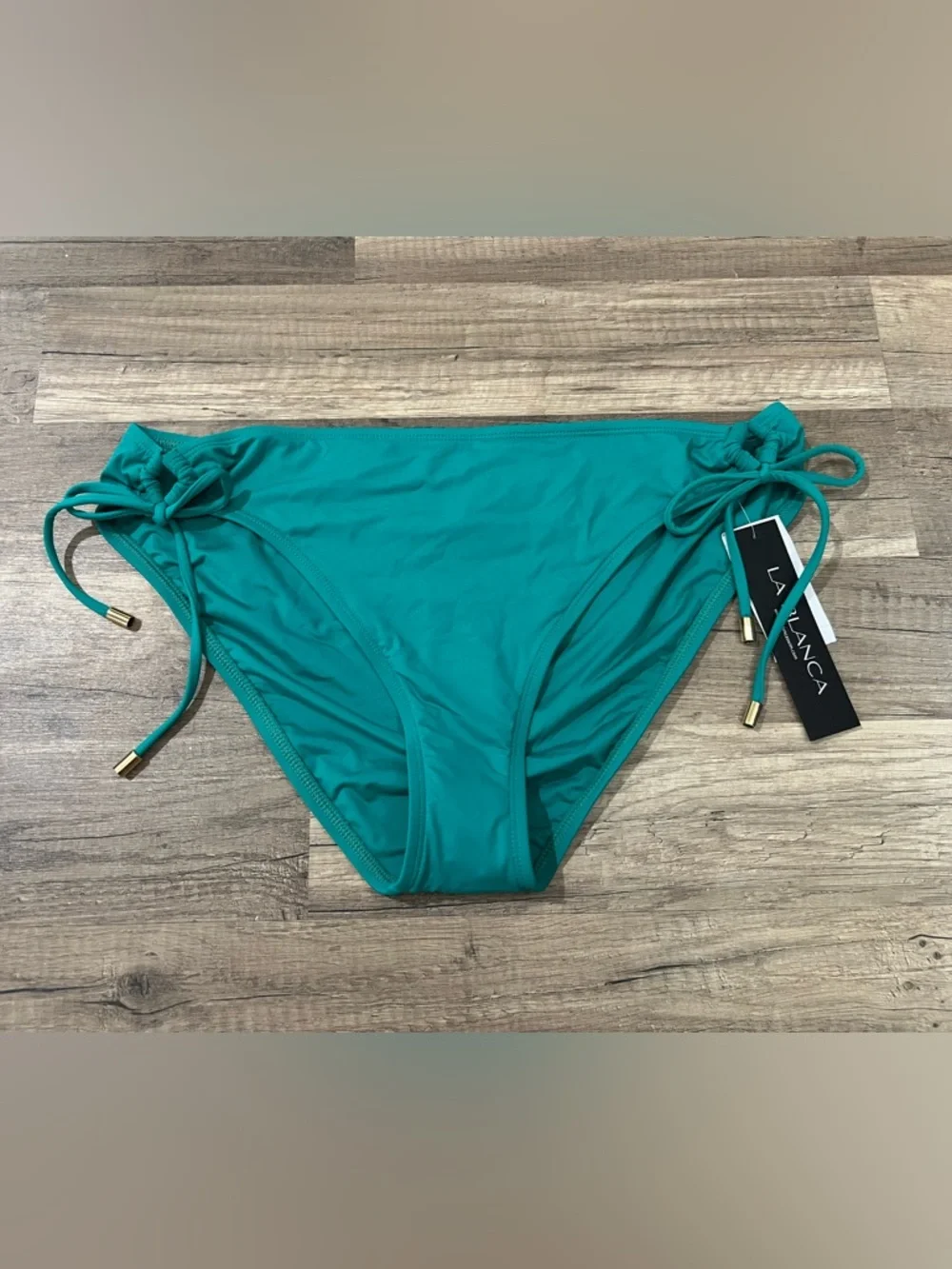 NWT La Blanca Womans Bright Green Island Goddess Side Tie Bikini Bottoms Size 14